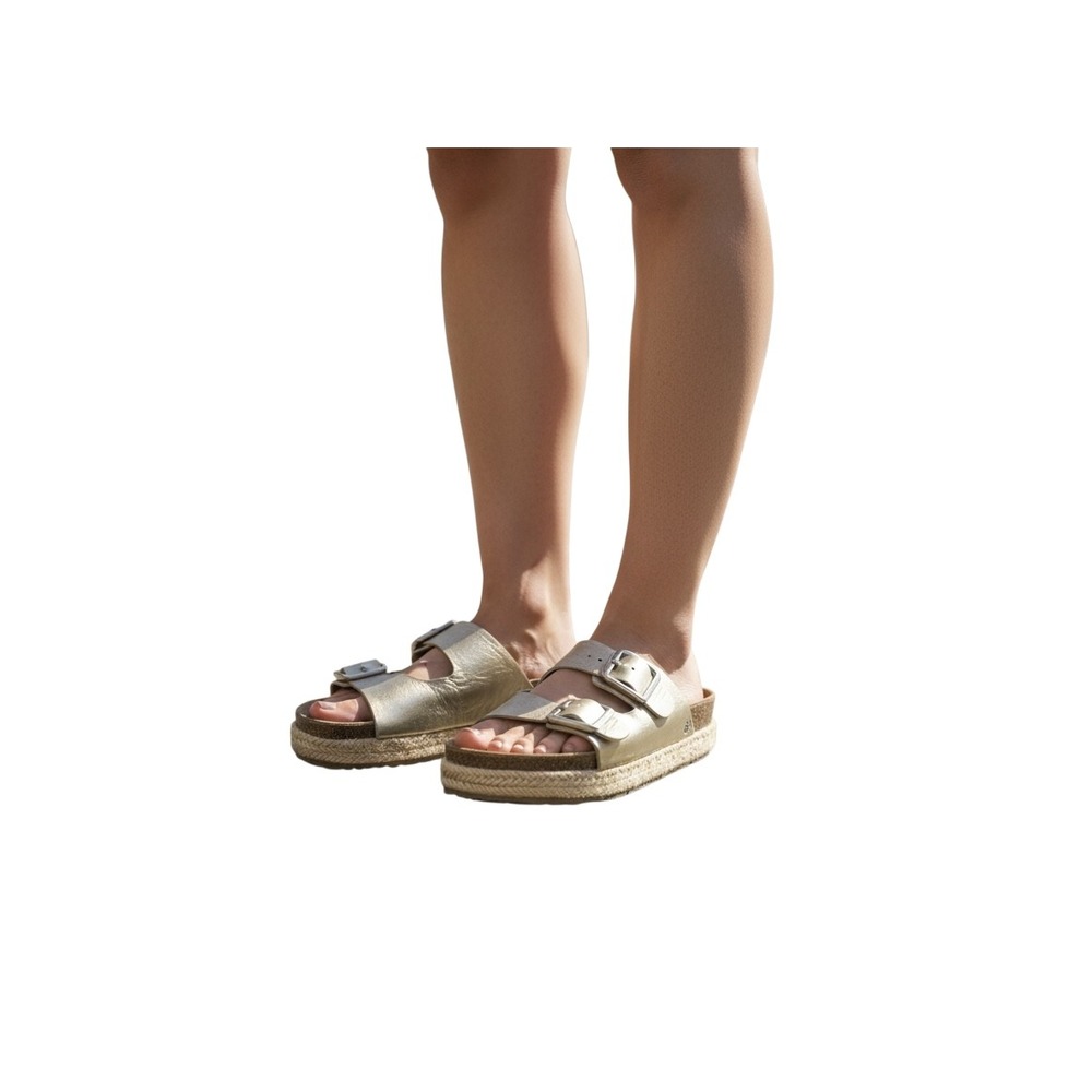 Sam Edelman Oakley Metallic Gold Espadrille Platform Slide Sandals Womens 8 Flaw